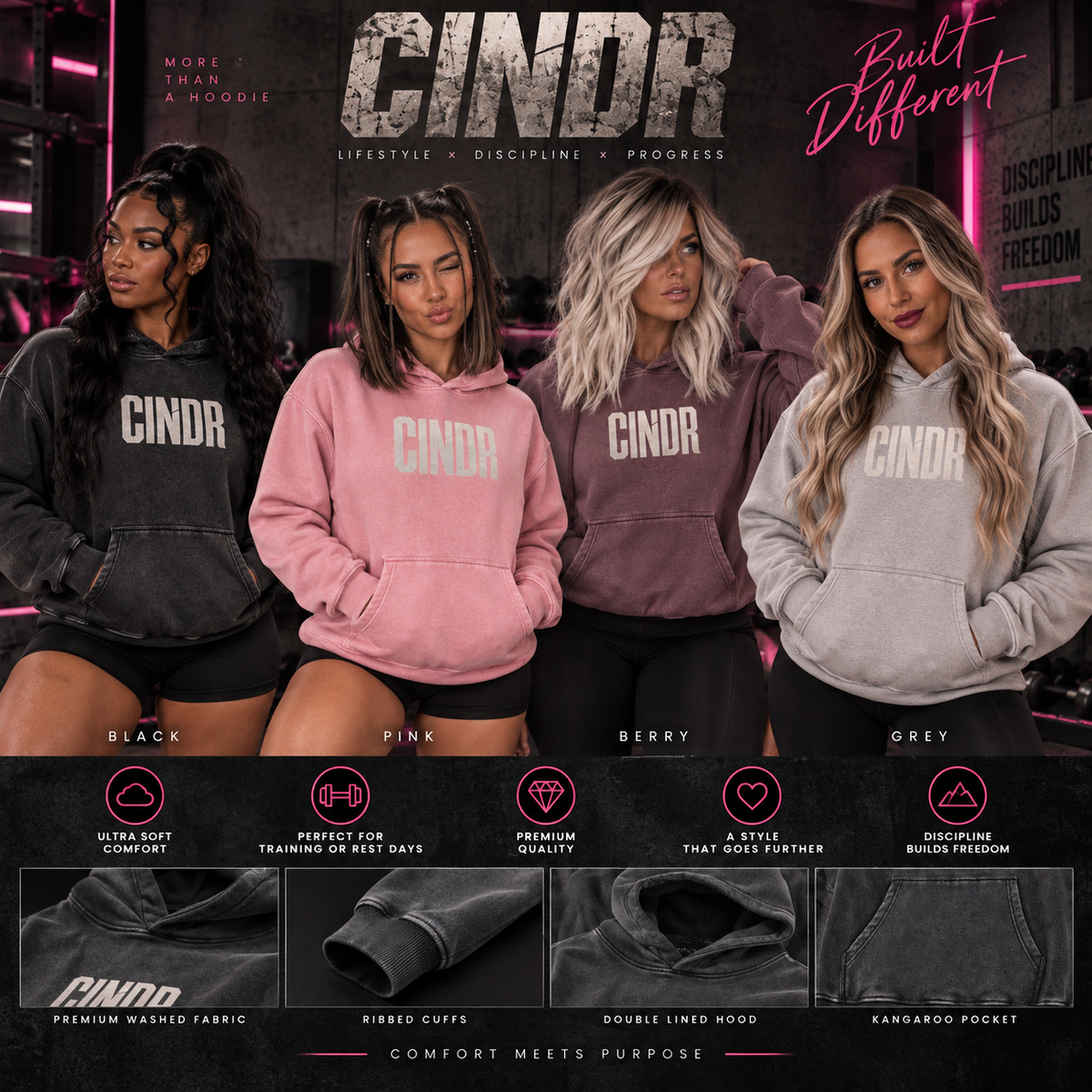 CINDR Snow Wash Oversized Hoodie