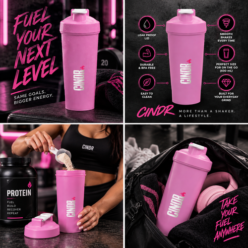 CINDR 24oz Protein Shaker Bottle | Stainless Steel Mixing Ball