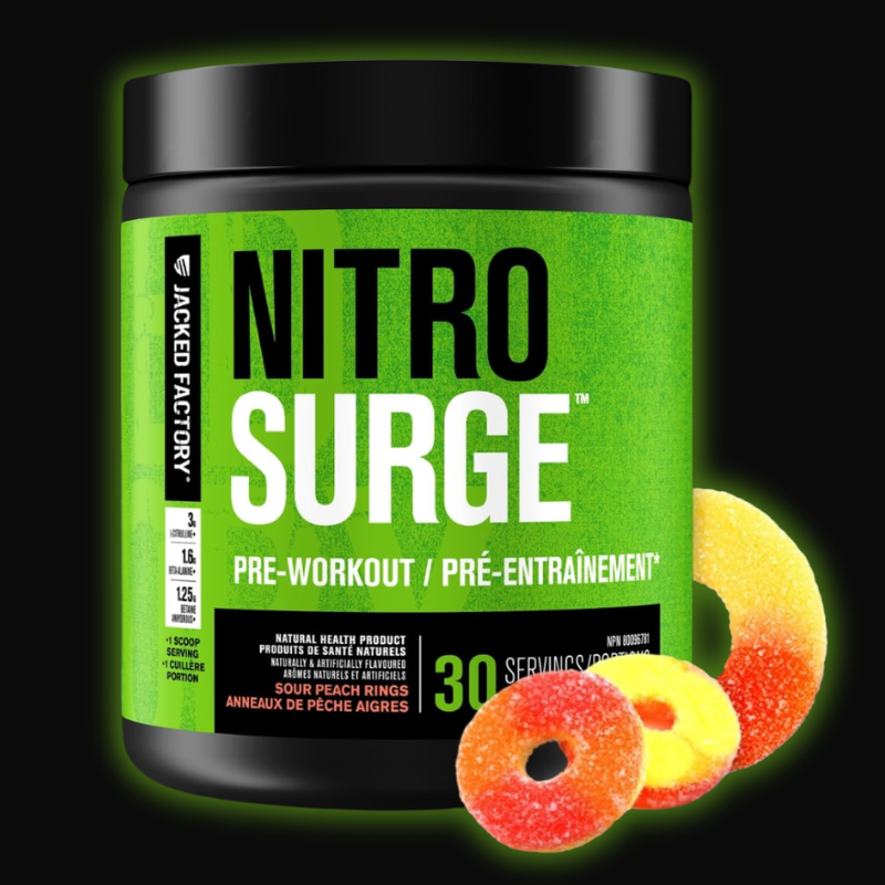 NITROSURGE Pre-Workout – Energy, Focus & Nitric Oxide Pump | Sour Peach Rings